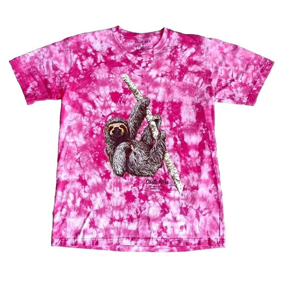 Sloth T-Shirt Men's Size Medium Pink Tie Dye Short Sleeve - Picture 1 of 7